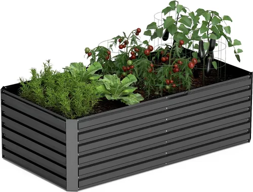 NAVINE Cama de jardín elevada de 8 x 4 x 2 pies, macetas elevadas de metal grande, macetas para plantas al aire libre para verduras, flores,