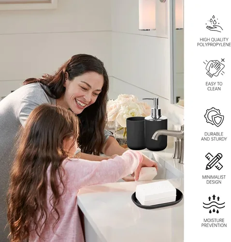 Miniatura 2 de Juego de accesorios de baño, 4 piezas de plástico incluyen dispensador de jabón, jabonera, soporte para cepillo de dientes, taza para enjuague