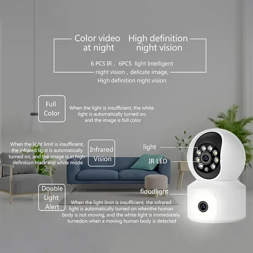Miniatura 7 de Cámara de doble lente, cámara panorámica inteligente inalámbrica WiFi, vigilancia remota de 360 grados, seguimiento automático de vigilancia remota