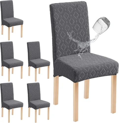 Miniatura 28 de Genina Juego de 4 fundas impermeables para sillas de comedor, extraíbles y lavables, color beige grande