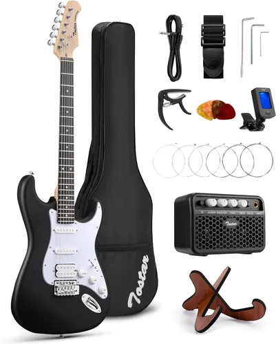 Miniatura 23 de Tostar Kit de guitarra eléctrica con amplificador, 39 pulgadas, tamaño completo, 6 cuerdas, ligero, diseño de cuerpo redondeado, interruptor