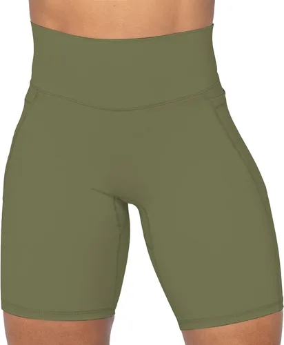 Miniatura 3 de Sunzel Pantalones cortos de ciclismo sin costuras frontales para mujer con bolsillos, pantalones cortos de yoga, entrenamiento, gimnasio, ciclismo