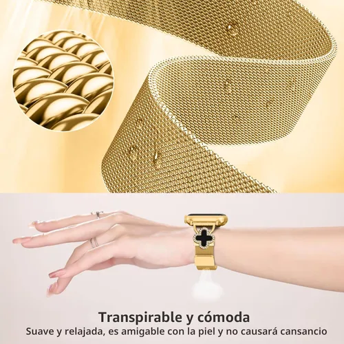 Miniatura 5 de Joyozy Correa delgada de metal compatible con Apple Watch de 38mm 40mm 41mm 42mm 44mm 45mm 46mm 49mm, correa magnética delgada con adornos Dorado