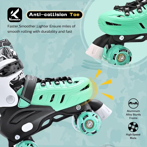 Miniatura 5 de Kuxuan Skates Patines de ruedas para niñas y niños, 4 tamaños ajustables, patines divertidos para niños pequeños con ruedas iluminadas para Blanco