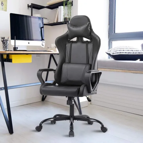 Miniatura 6 de Silla de oficina estilo carreras, silla de oficina con respaldo alto, silla de escritorio de cuero, silla ejecutiva ergonómica, silla de videojuegos