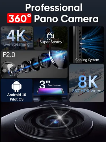 Miniatura 2 de PANOX Cámara V2 360 Vlog - 5.7K 360 Video, 72MP 360 Foto, Compartir rápida con un solo clic, transmisión en vivo 4K, pantalla táctil de 3.0