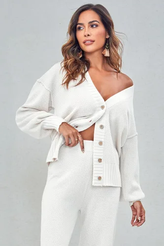 Miniatura 3 de Conjunto de 2 piezas para mujer, suéter de punto y pantalones deportivos de cintura alta