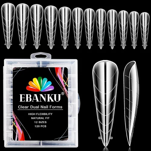 Miniatura 10 de EBANKU - 96 piezas de kit de formas de uñas de doble cara, transparentes y mate, molde de uñas completo, puntas para extensión de uñas acrílicas