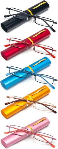 Miniatura 9 de REAVEE Paquete de 5 lentes de lectura portátiles delgados para hombres y mujeres, bloqueo de luz azul para computadora con bolsillo pequeño, estuche
