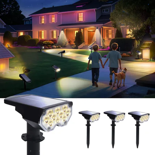 Foco de energía solar para exteriores, impermeable, iluminación LED para patio, árbol, plantas, paredes, camino, jardín, estatuas, brillo ajustable,