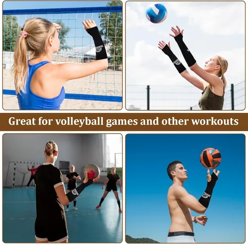 Miniatura 5 de Ymapinc Mangas de voleibol para brazos, mangas protectoras acolchadas con orificio para el pulgar, diseño transpirable y ligero para hombres y Negro