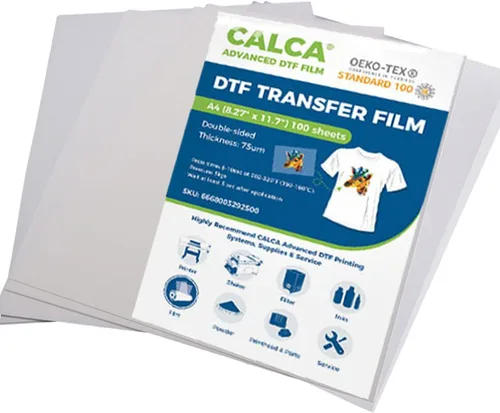 CALCA 100 hojas de película de transferencia DTF A4, hojas de pretratamiento de PET DTF papel de transferencia de calor para impresión directa en