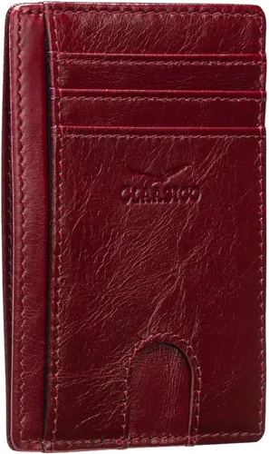 Miniatura 9 de Claasico Billetera pequeña de bolsillo frontal para hombre con bloqueo RFID, de cuero genuino, tarjetero