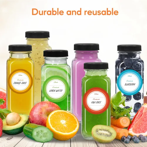 Miniatura 8 de STARSIDE - Botellas de vidrio para jugo de 8 onzas con tapas, paquete de 12 - Frascos reutilizables cuadrados para exprimir, leche, kombucha