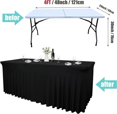 Miniatura 3 de Paquete de 2 Faldones de Mesa Rectangulares Negros, 48L x 24A x 30Al Pulgadas, Manteles Ajustados de Spandex Elástico, Resistentes a las Arrugas