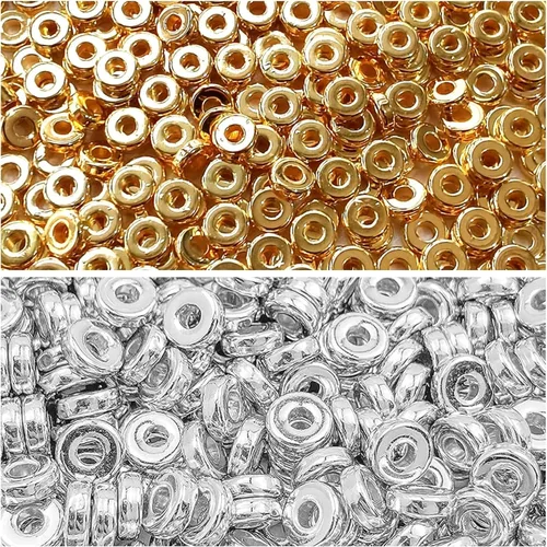 Miniatura 5 de Amaney 500 piezas de 6 mm cuentas doradas planas redondas para hacer joyas, cuentas espaciadoras en disco sueltas para pulseras, collares