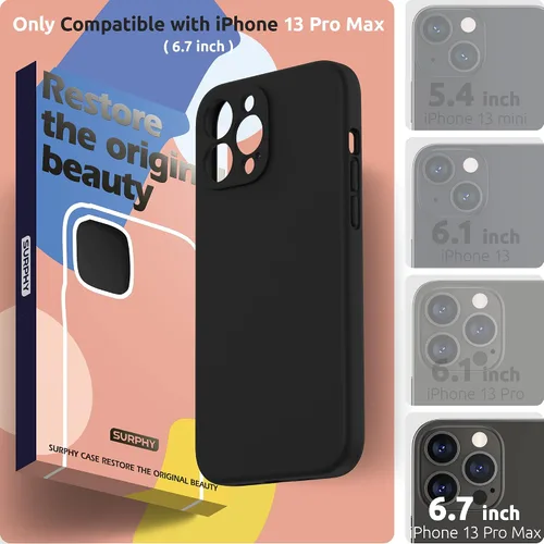 Miniatura 2 de SURPHY Funda compatible con iPhone 13 Pro Max con protector de pantalla, (protección de cámara + forro de microfibra suave), funda de silicona Negro