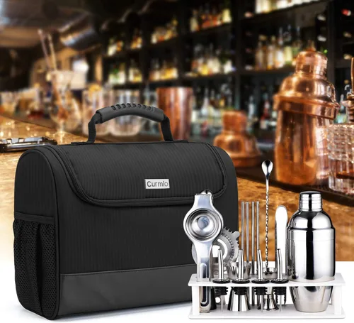Miniatura 7 de CURMIO Bolsa para kit de barman, bolsa de transporte portátil de viaje con mango de goma para juego de herramientas de bar, para el hogar