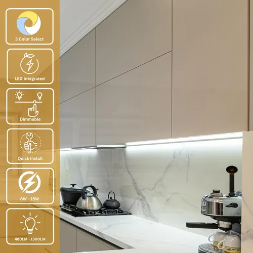 Miniatura 3 de Luz LED regulable debajo del gabinete de 18 pulgadas, instalación cableada, seleccionable por color, blanco suave (3000 K)/blanco brillante