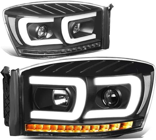 DNA MOTORING HL-HPL-RM06-G2-BK-CL1 Faros proyectores de secuencia de señal LED 3D dual DRL Compatible con Dodge Ram 1500 modelos 2006-2008/Dodge Ram