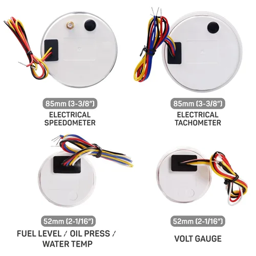 Miniatura 4 de RACETECH Juego de 6 Instrumentos – Velocímetro GPS de 85mm 200 Km/h & Tacómetro 8000 RPM – Medidores de 52mm de Combustible, Aceite, Temperatura