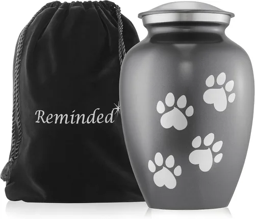 Urna de latón macizo de 9 pulgadas para perros y gatos para cenizas de mascotas, recuerdo de cremación para mascotas de hasta 110 libras, estampado