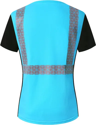 Miniatura 6 de Playera de Seguridad para Mujer, Camiseta Reflectante de Alta Visibilidad para Mujer con Patrón Reflectante Inusual, Manga Corta Transpirable Azul