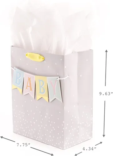 Miniatura 3 de Hallmark Bolsa de regalo mediana para bebé de 9 pulgadas con papel de seda, cartel de bebé en gris, rosa y azul para baby showers, nuevos padres