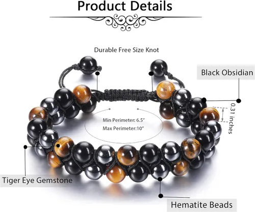 Miniatura 6 de Jovivi Pulsera de piedra de cristal de ojo de tigre de obsidiana negra de 0.315in0.394in para hombre, pulsera de piedra de lava con cuentas de roca