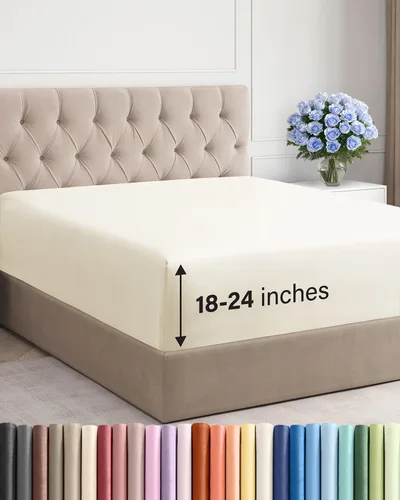 Miniatura 58 de Sábana bajera ajustable extra profunda tamaño completo – Sábana bajera individual de lujo para hotel únicamente – Se adapta fácilmente a colchones
