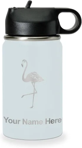 Miniatura 66 de LaserGram Botella de agua personalizada, flamenco, acero inoxidable de doble pared aislada al vacío con popote superior, regalo grabado