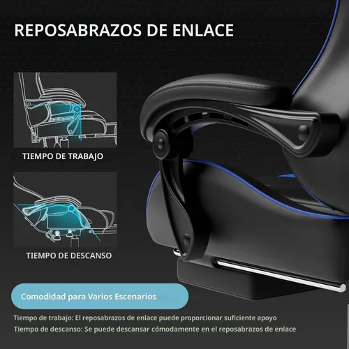 Miniatura 6 de GTPLAYER Silla para videojuegos, silla de computadora con reposapiés y soporte lumbar, silla de juego ajustable en altura con asiento giratorio