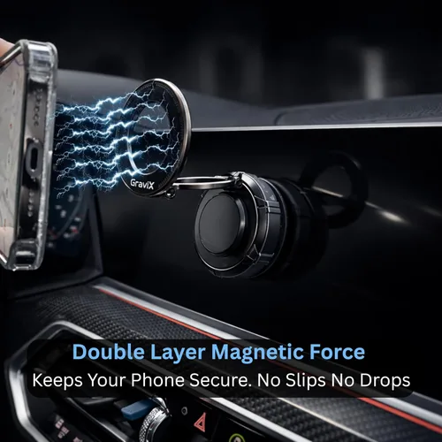 Miniatura 2 de GraviX Soporte magnético para teléfono de coche para MagSafe, potente imán, fuerte succión, brazo antivibración, tablero ajustable de 360° y soporte