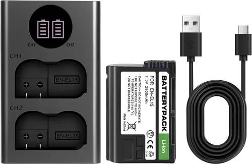 EN-EL15 Batería de repuesto con cargador dual LCD - Batería de iones de litio de 2800 mAh para Nikon D850 D750 Z6II Z7II Z5 D500 D7500 D800 Z8 Zf