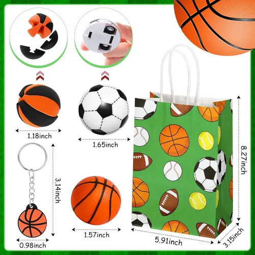 Miniatura 3 de Aoriher Juego de 200 piezas de recuerdos de fiesta deportiva, bolsas de regalo para fiestas deportivas, bolas deportivas de espuma, llaveros