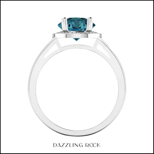 Miniatura 288 de Dazzlingrock Collection Anillo de compromiso redondo de 0.276 in con halo de diamante blanco y vástago dividido para ella en oro macizo de 14