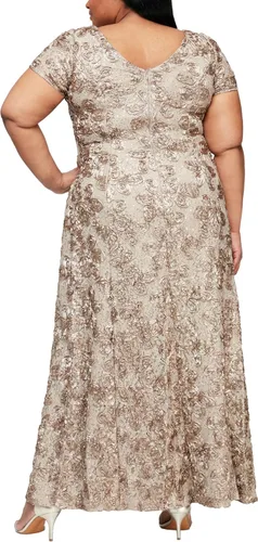 Miniatura 2 de Alex Evenings Vestido largo de manga casquillo de encaje con roseta para mujer