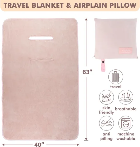 Miniatura 7 de Tirrinia Manta de viaje para avión, oficina, Poncho 4 en 1, manta portátil de forro polar acogedora de primera calidad con bolsa incorporada