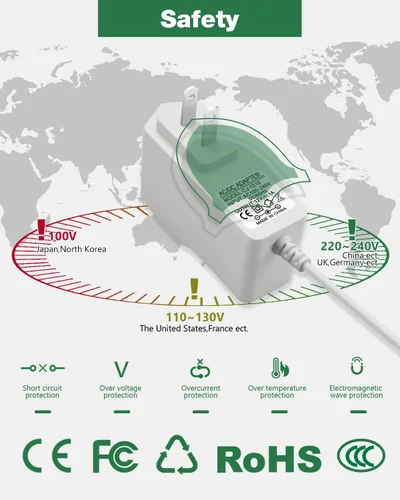 Miniatura 5 de Fuente de alimentación de 12 V 1 A, blanco, 100-240 V CA a CC 12 voltios 1Amp 0.8A 500mA 400mA Cable adaptador de alimentación 0.217 in x 0.098 in