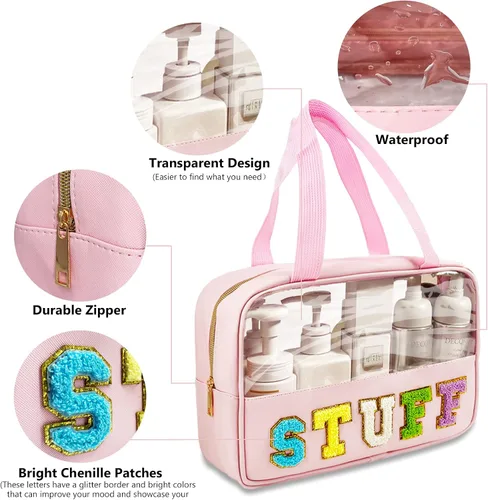 Miniatura 5 de Neceser con parche de chenilla, Cosas rosadas, Preppy