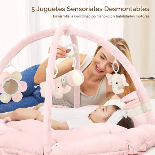 Miniatura 3 de ANGELBLISS Gimnasio de juego para bebé de 5 en 1, tapete reversible para tiempo de barriga con 5 juguetes sensoriales para el desarrollo basado