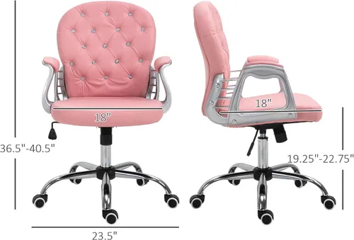 Miniatura 3 de Vinsetto Silla de tocador de maquillaje, silla de piel sintética para computadora con botones, reposabrazos acolchados, altura ajustable y ruedas