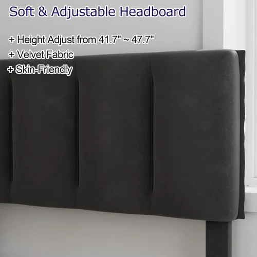 Miniatura 8 de VECELO Base de cama de tamaño individual con cajón de almacenamiento, base de cama de plataforma resistente con cabecera y fuerte soporte de Negro