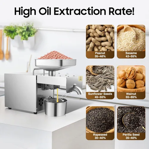 Miniatura 6 de Máquina de prensa de aceite de 1500 W Expel, máquina automática de prensa de aceite de acero inoxidable eléctrica fría caliente con panel de control