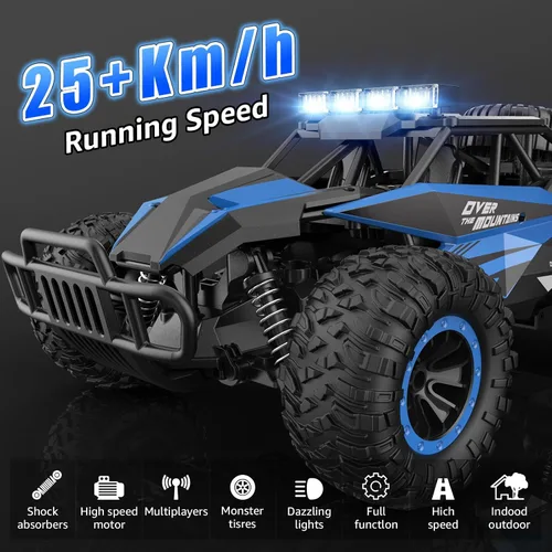 Miniatura 3 de kolegend Auto a control remoto, 2.4GZh de alta velocidad 12.4 mi/h RC Monster Trucks 30+min con faros LED y batería recargable para niños y niñas