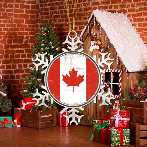 Miniatura 5 de Adorno de metal de copo de nieve de Canadá, recuerdo de Navidad, regalo de recuerdo patriótico, adorno colgante de Navidad, bandera nacional