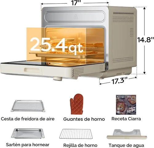 Miniatura 8 de CIARRA Horno de Vapor de Encimera 12 en 1 con Freidora de Aire, Combo de Freidora de Aire de Vapor de 25.4QT Nosh Oven Pro - Tostador de Convección