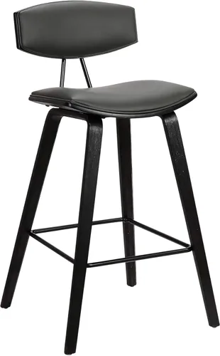 Armen Living Fox - Taburete de bar moderno de mediados de siglo de piel sintética gris y madera negra de 25.5 pulgadas Piel sintética gris/negro