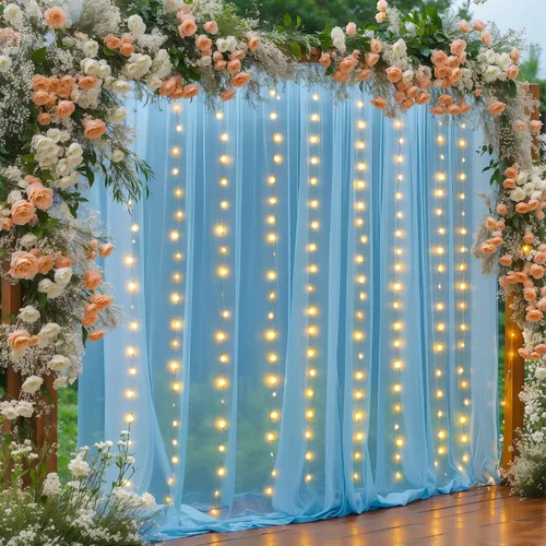 Miniatura 20 de Cortina de telón de fondo de tul negro de 10 x 10 pies con cadena de luces para fiestas, cortinas de fondo de fotos transparentes para bodas