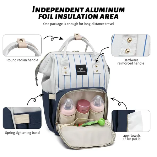Miniatura 3 de Mochila azul para pañales para bebé, bolsa de viaje grande para niños y niñas, artículos esenciales para recién nacidos
